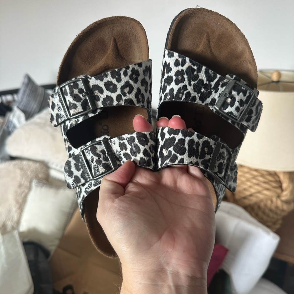 Birkenstock Black and White Leopard Sandals